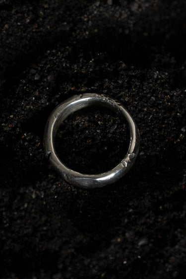 silver worn medieval band ring